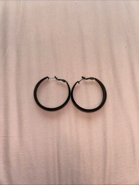 Black Textured Hoop Earrings for Women